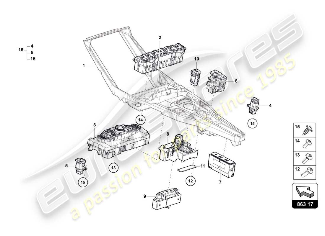 lamborghini centenario coupe (2017) switch unit parts diagram