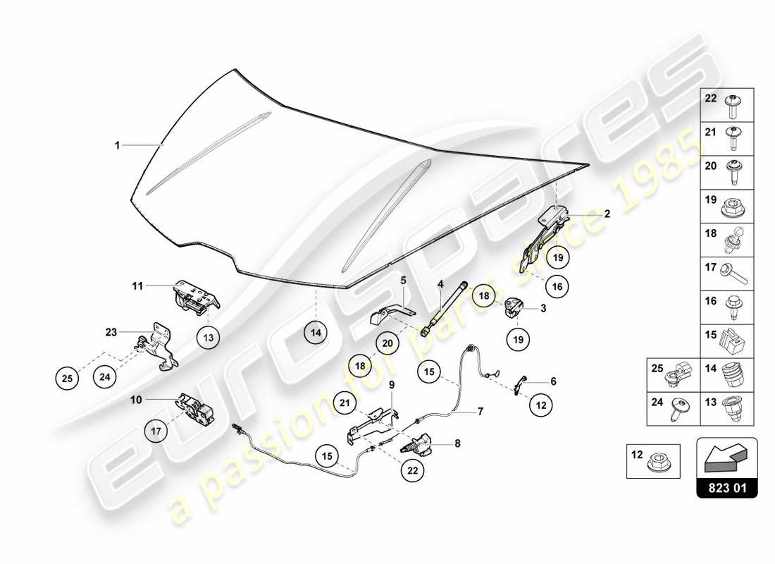 lamborghini 2017 (lp580-2 coupe) bonnet part diagram