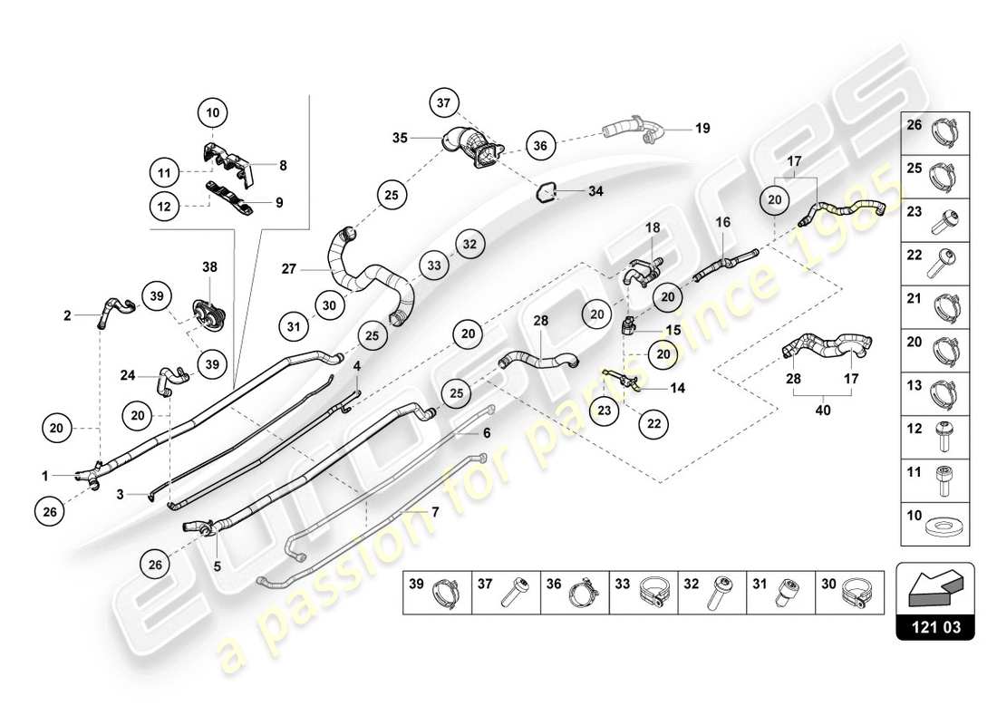 lamborghini evo spyder (2020) coolant hoses and pipes parts diagram