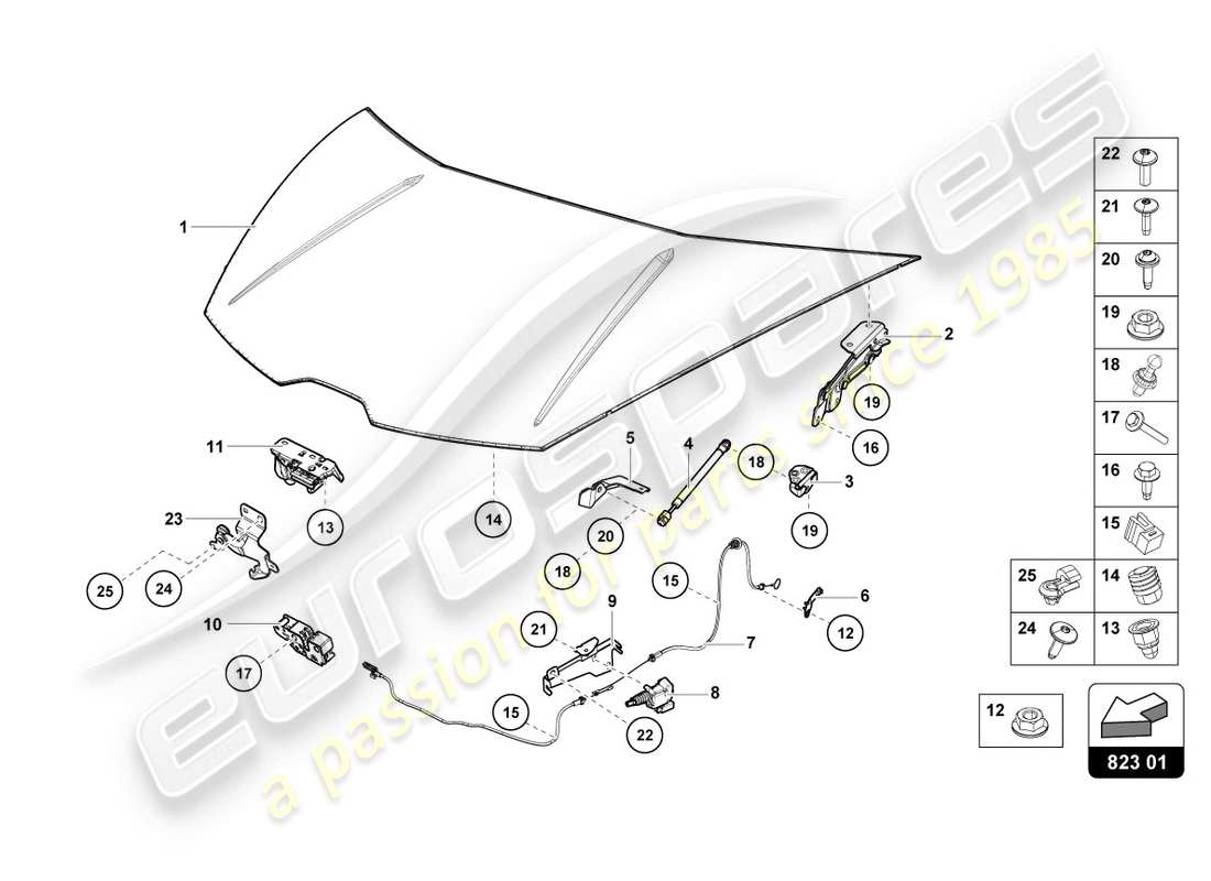 lamborghini 2016 (lp610-4 coupe) bonnet part diagram