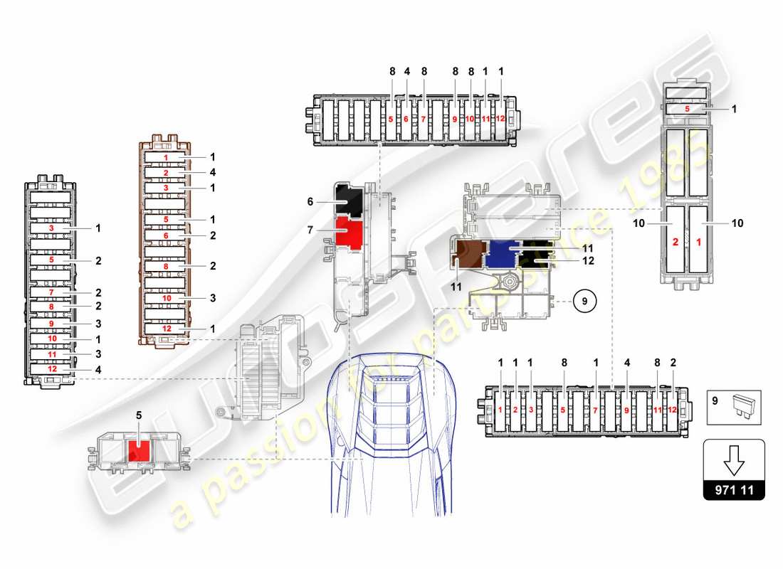 a part diagram from the lamborghini lp580-2 coupe (2019) parts catalogue