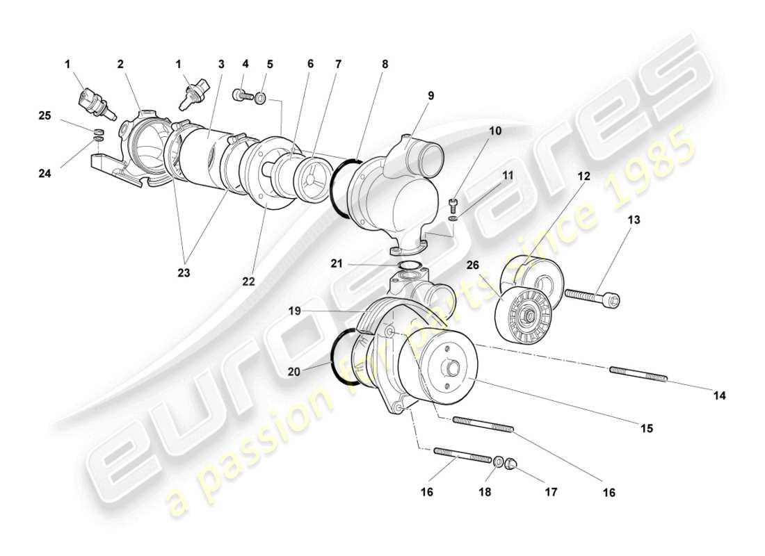 lamborghini murcielago coupe (2006) coolant pump parts diagram