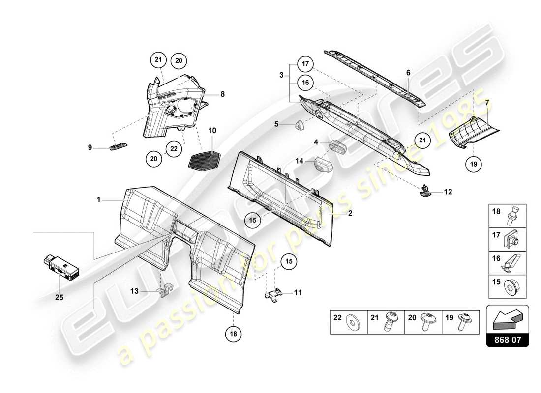 a part diagram from the lamborghini evo coupe (2020) parts catalogue