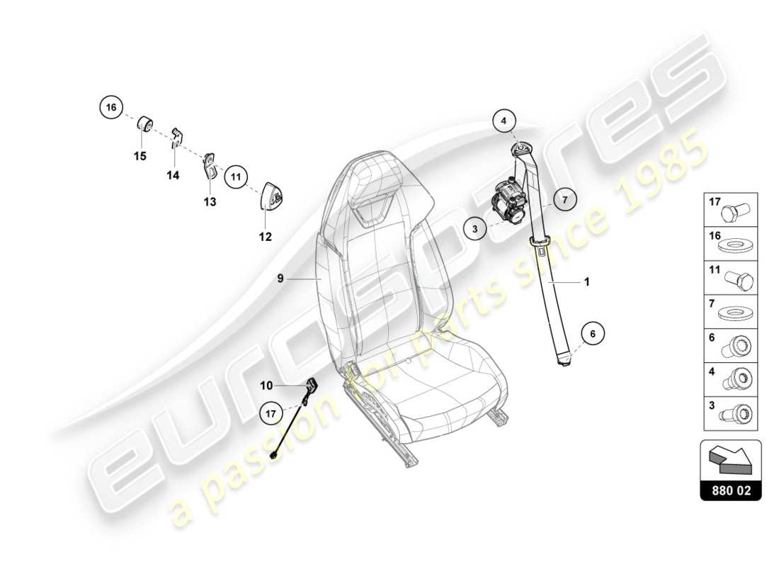 lamborghini 2016 (lp610-4 avio) seat belts part diagram