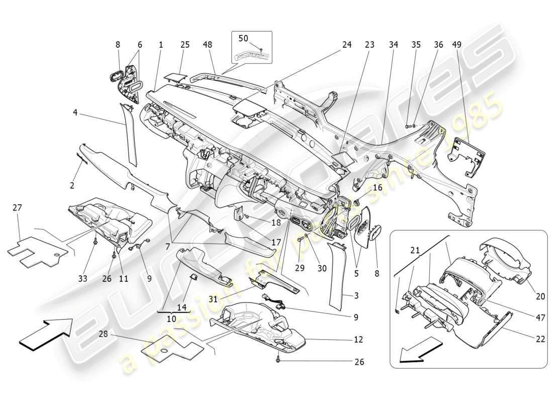 a part diagram from the maserati quattroporte m156 (2017 onwards) parts catalogue