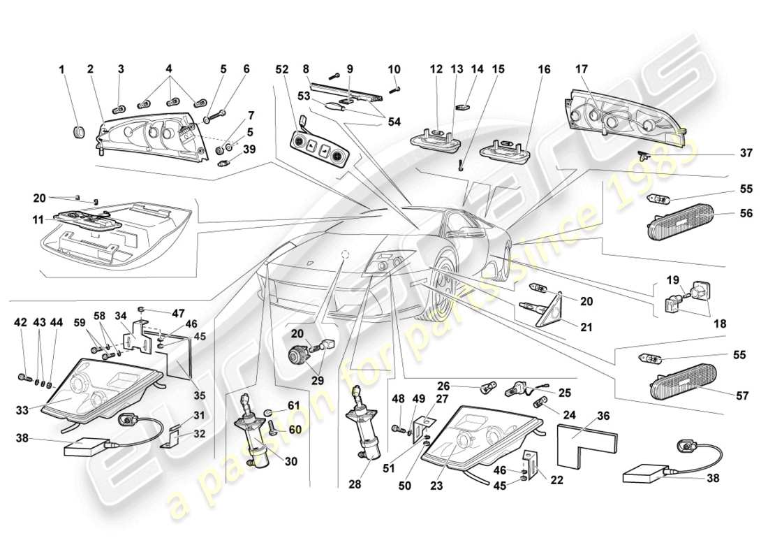 a part diagram from the lamborghini murcielago coupe (2006) parts catalogue