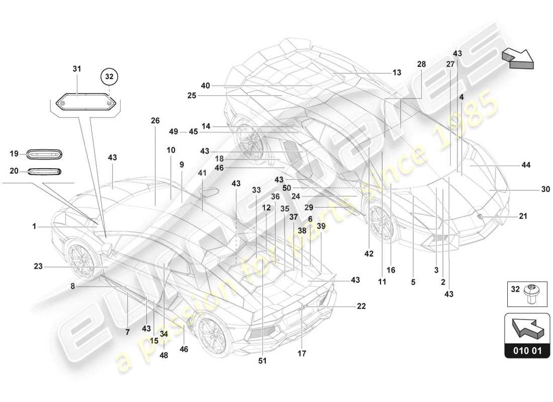 lamborghini 2014 (lp720-4 coupe 50) type plates part diagram