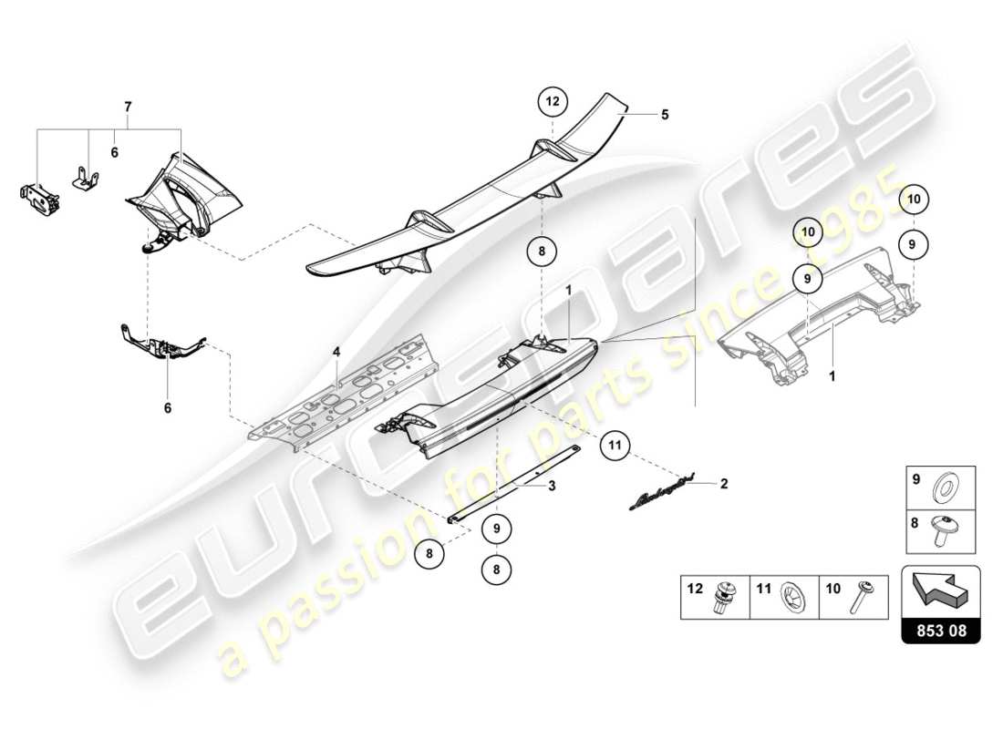 lamborghini 2019 (performante spyder) bonnet spoiler part diagram