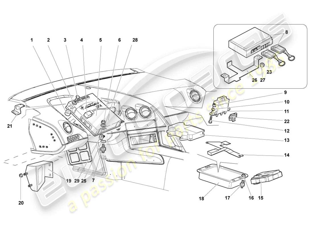 a part diagram from the lamborghini murcielago coupe (2002) parts catalogue