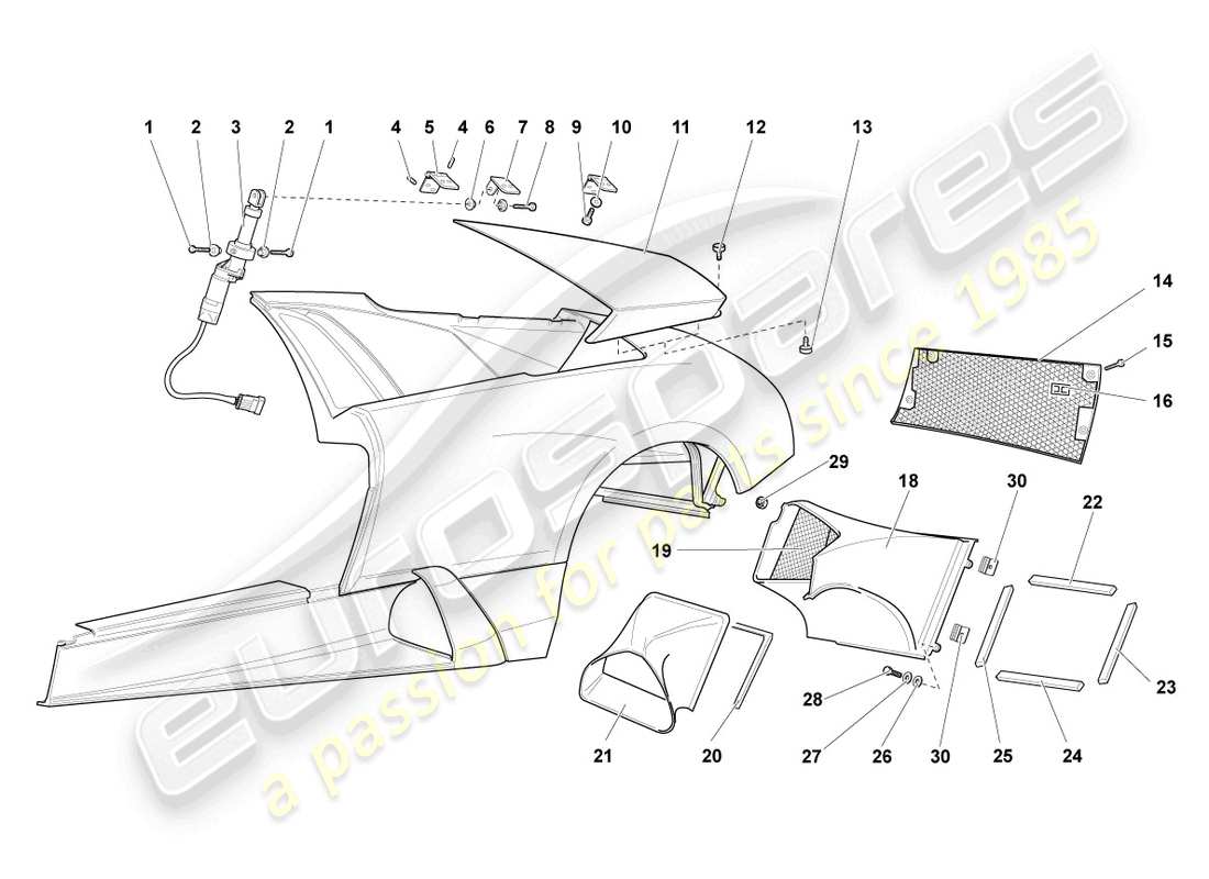 a part diagram from the lamborghini murcielago coupe (2003) parts catalogue