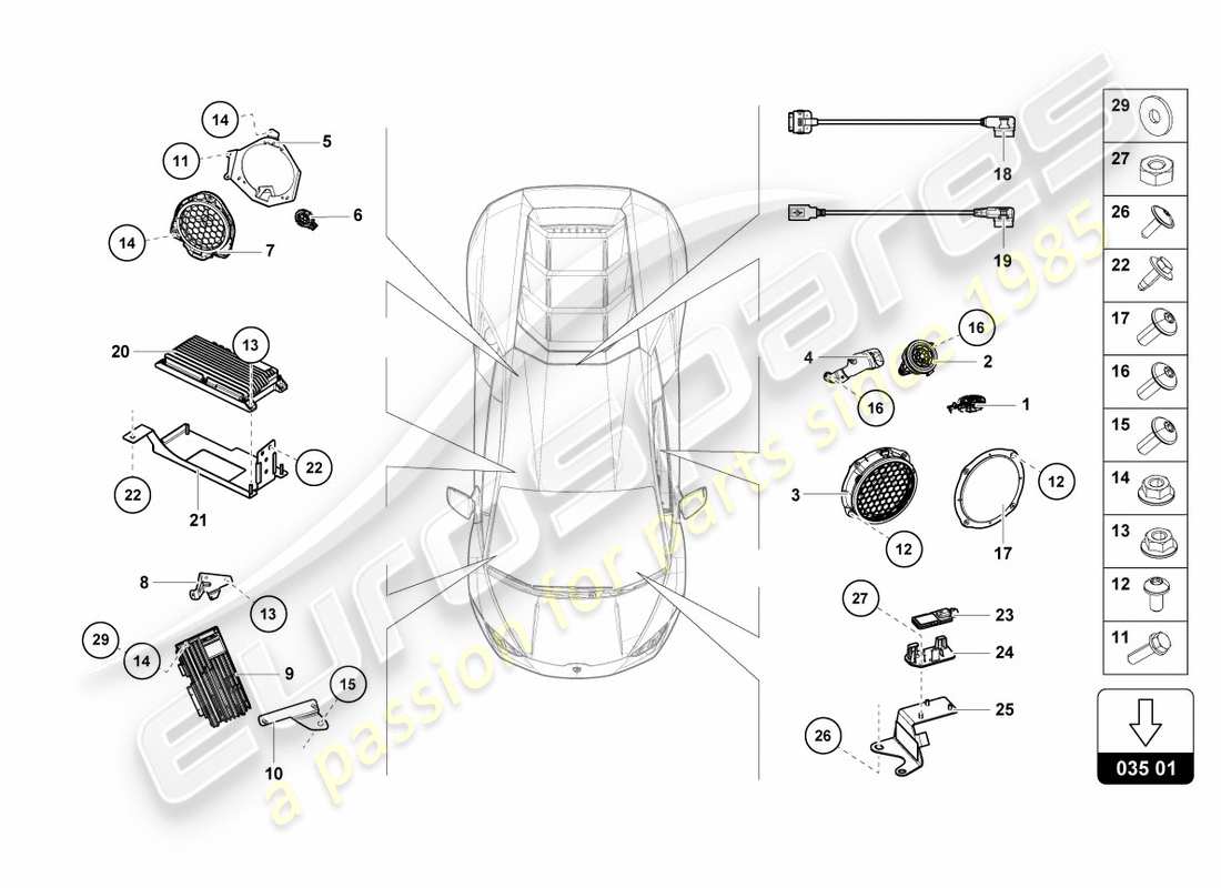 a part diagram from the lamborghini huracan performante parts catalogue