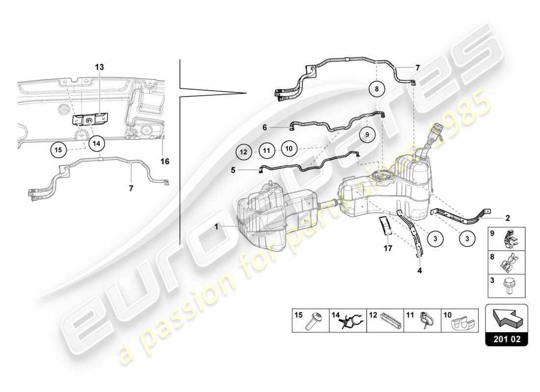 a part diagram from the lamborghini lp580-2 coupe (2017) parts catalogue