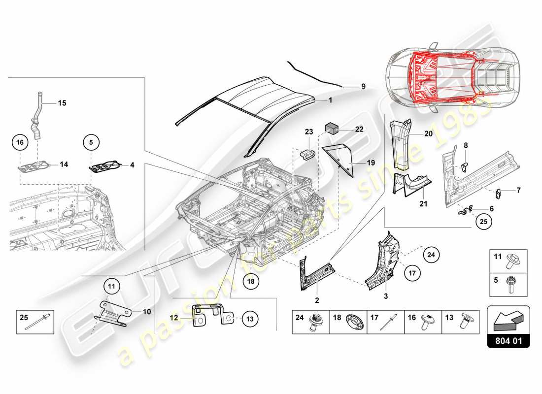 a part diagram from the lamborghini lp580-2 coupe (2019) parts catalogue