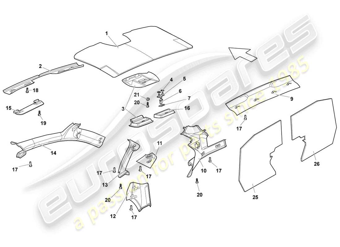 a part diagram from the lamborghini murcielago coupe (2006) parts catalogue