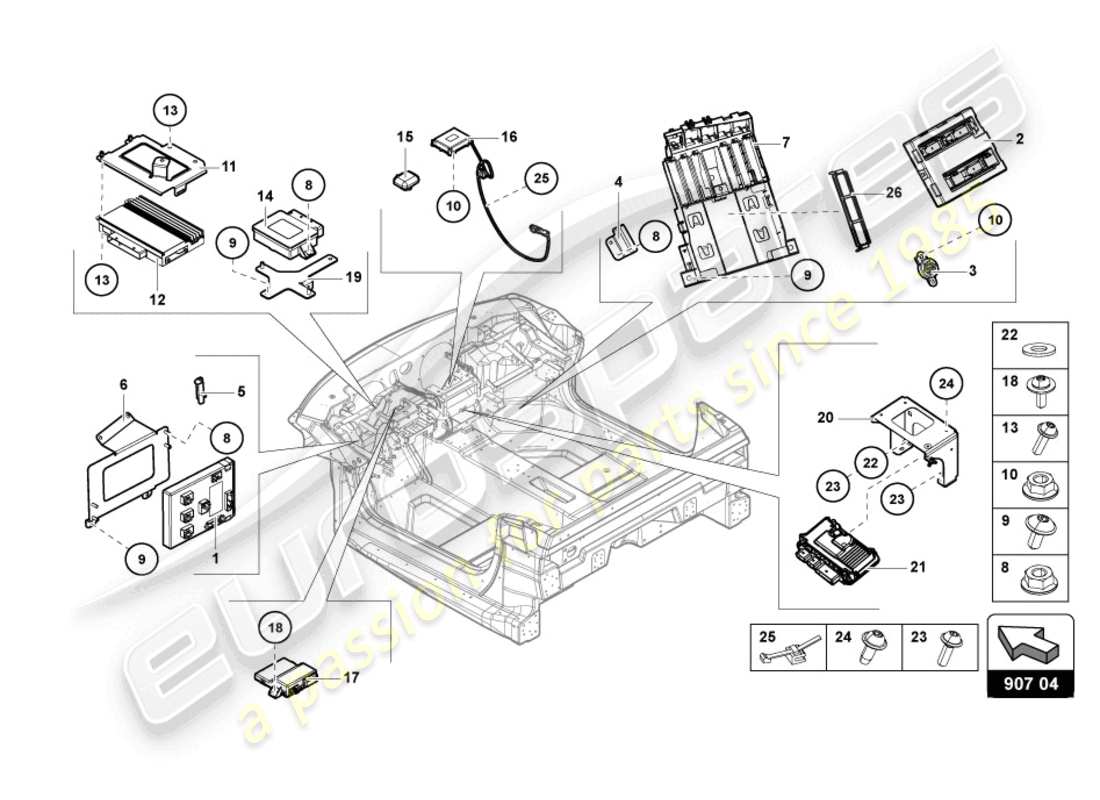 a part diagram from the lamborghini aventador lp740-4 s parts catalogue