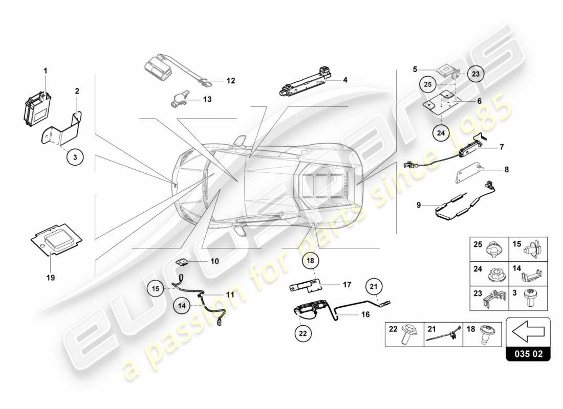 a part diagram from the lamborghini lp580-2 coupe (2019) parts catalogue