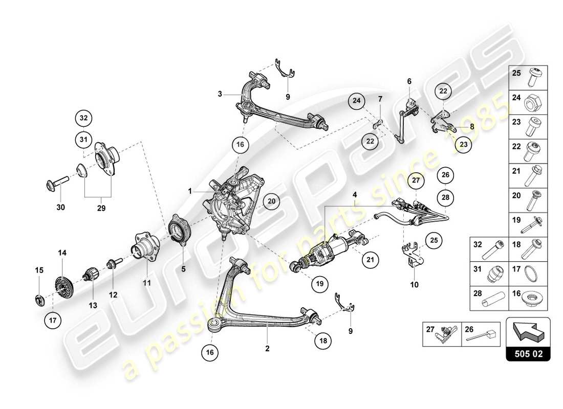 a part diagram from the lamborghini 2020 (evo spyder 2wd) parts catalogue