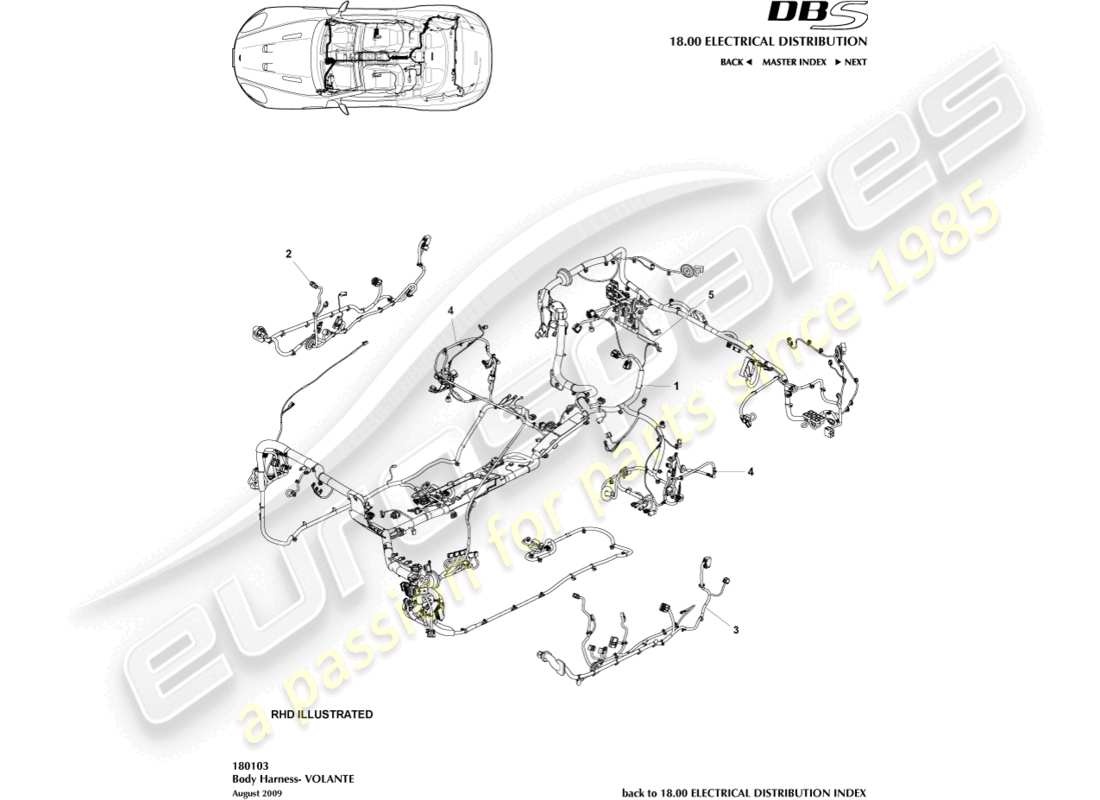 aston martin dbs (2011) body harness, volante part diagram