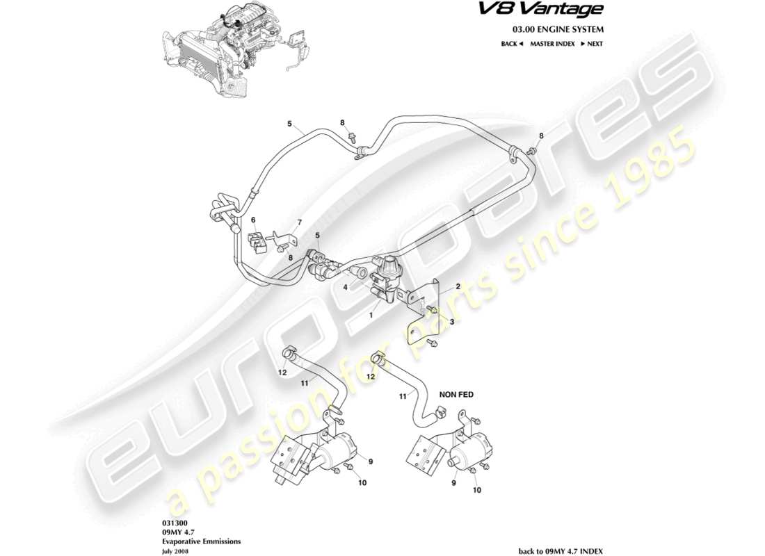 aston martin v8 vantage (2018) evaporative emissions part diagram