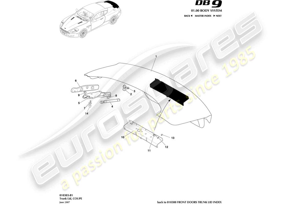 a part diagram from the Aston Martin DB9 (2006) parts catalogue