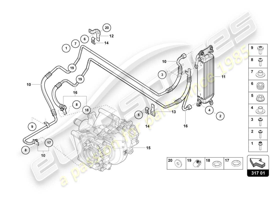 lamborghini centenario coupe (2017) oil cooler rear parts diagram