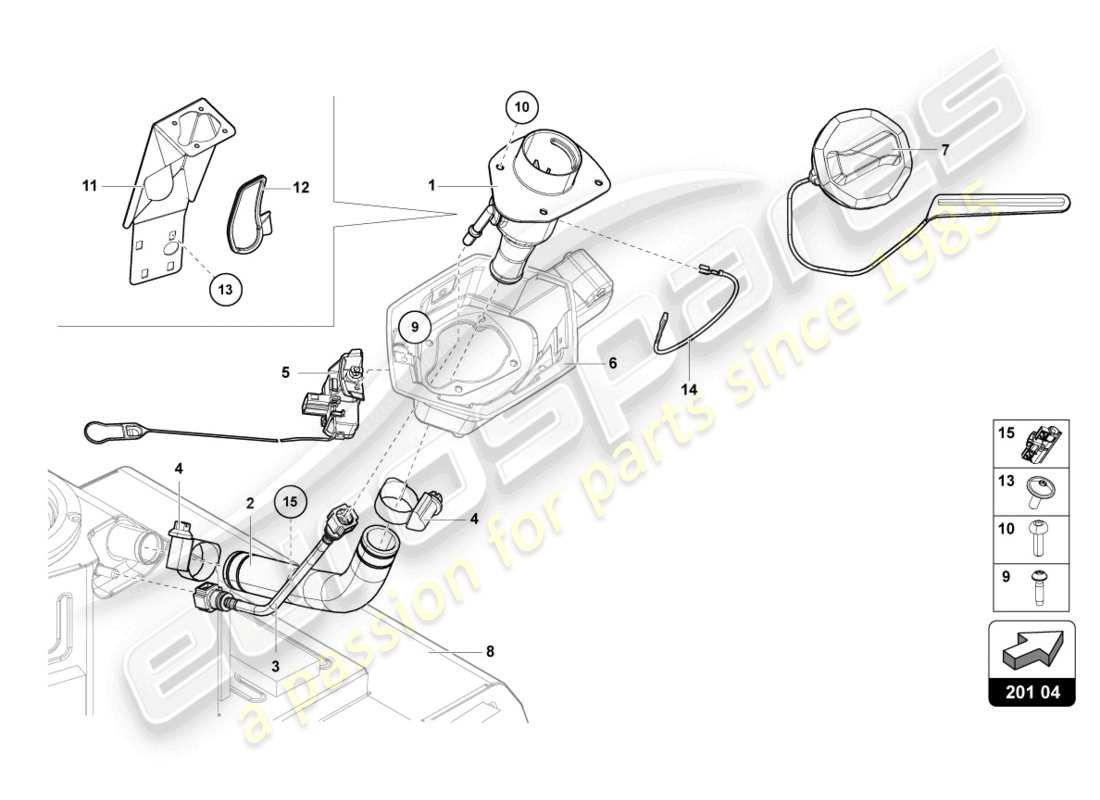 lamborghini lp700-4 roadster (2016) fuel filler neck with restric parts diagram