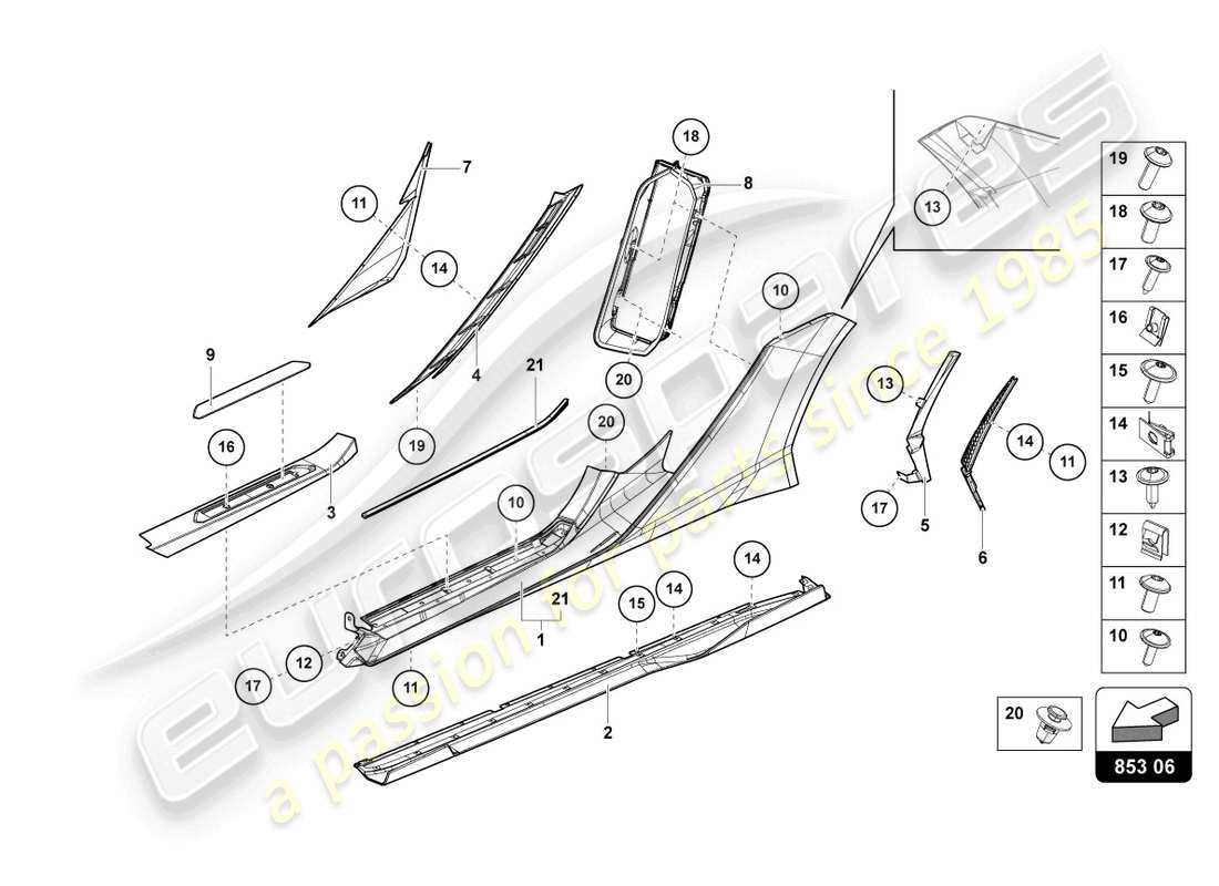 lamborghini sian (2021) lower external side member for wheel housing parts diagram