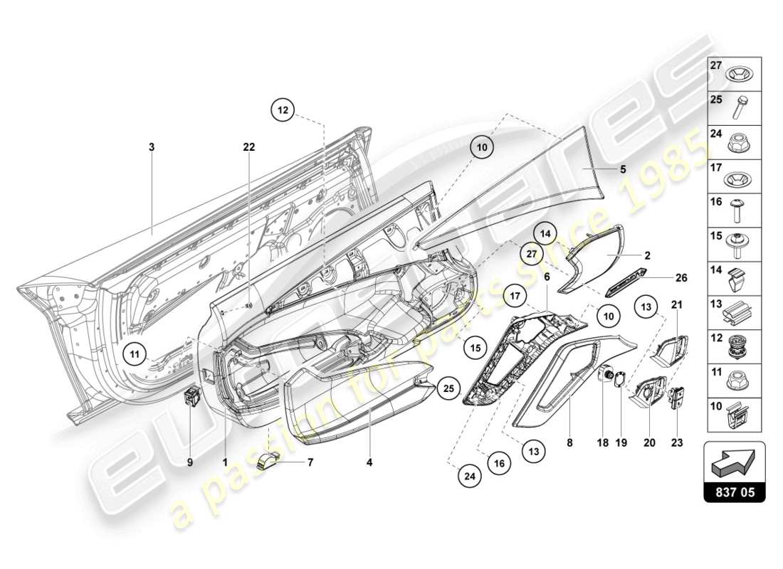 lamborghini lp740-4 s coupe (2018) driver and passenger door part diagram