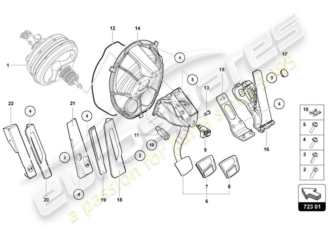 lamborghini lp720-4 coupe 50 (2014) brake and accel lever mech parts diagram