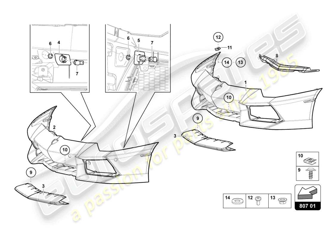 lamborghini lp700-4 roadster (2014) bumper, complete parts diagram