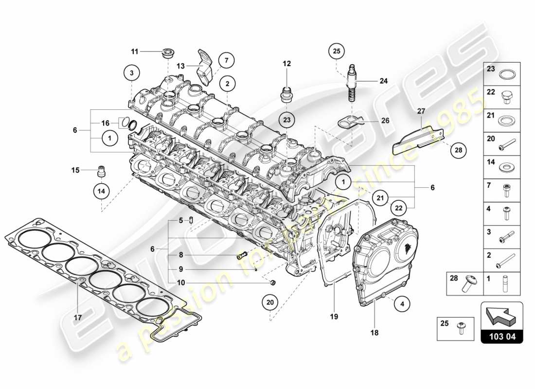 lamborghini centenario coupe (2017) cylinder head with studs and centering sleeves parts diagram