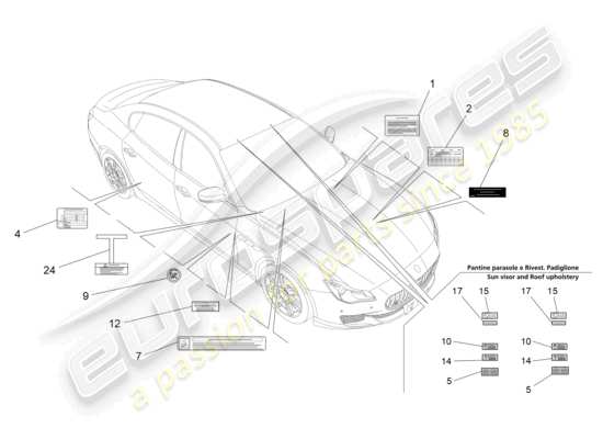 a part diagram from the maserati quattroporte m156 (2017 onwards) parts catalogue