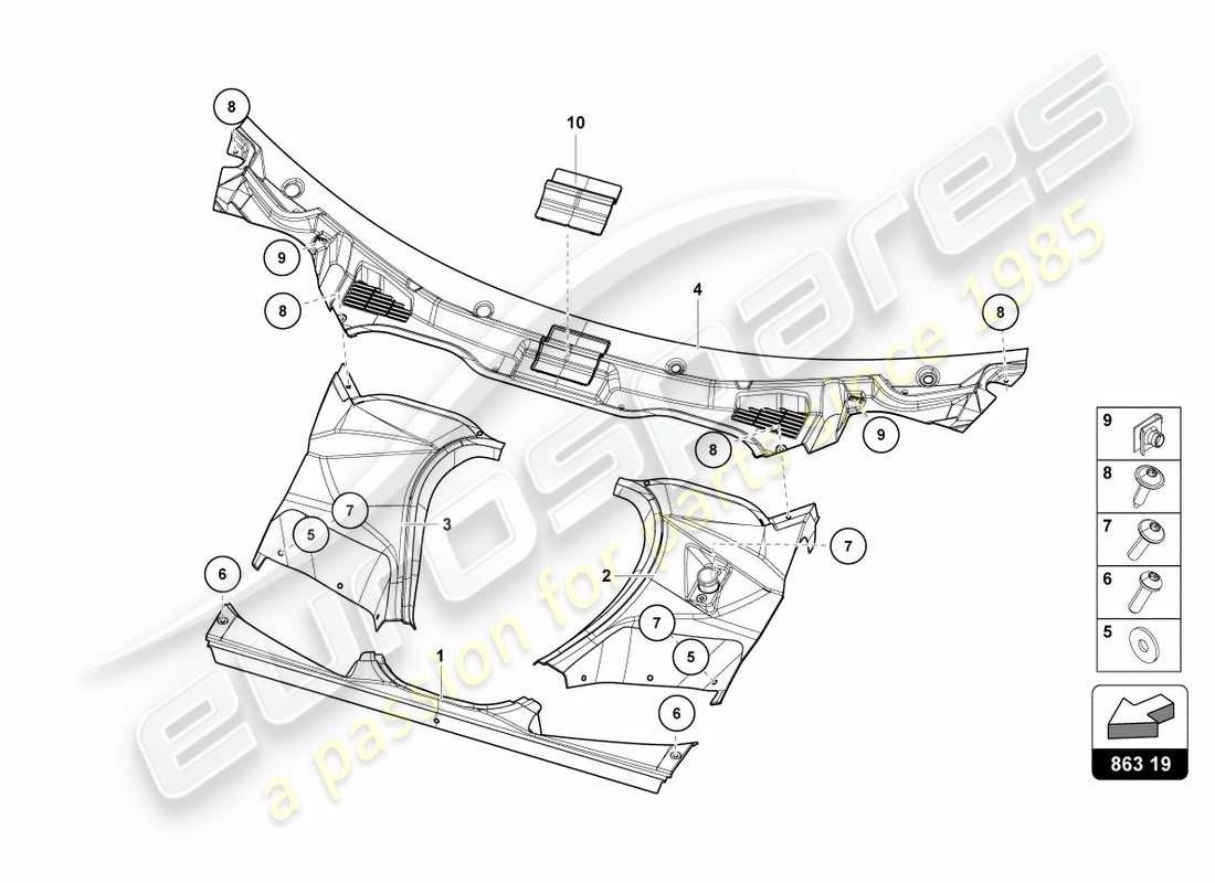 lamborghini centenario coupe (2017) luggage compartment lining parts diagram
