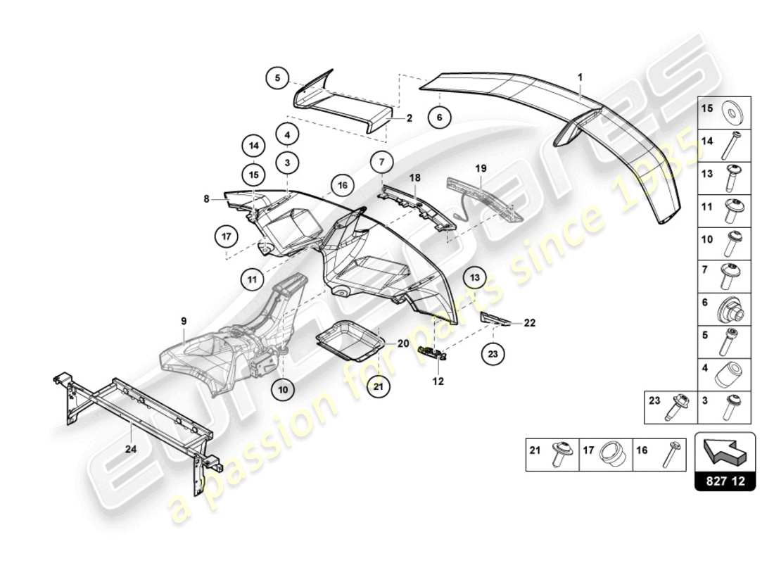 lamborghini 2021 (lp770-4 svj roadster) rear spoiler part diagram