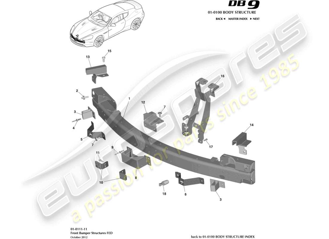 aston martin db9 (2016) front bumper structure, federal parts diagram