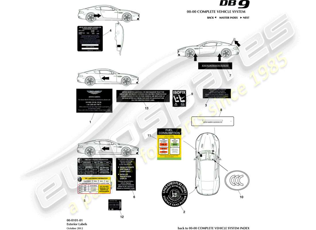 a part diagram from the aston martin db9 parts catalogue