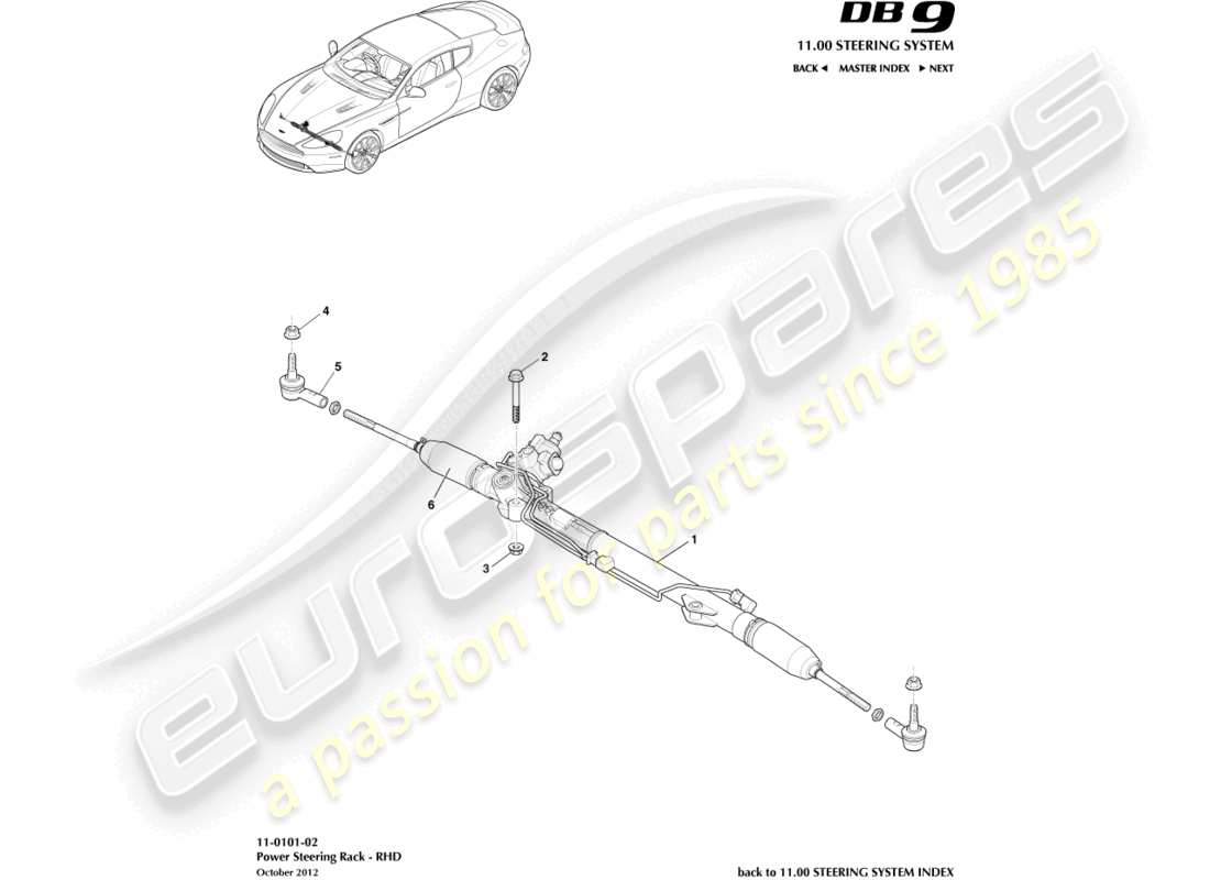 a part diagram from the aston martin db9 parts catalogue
