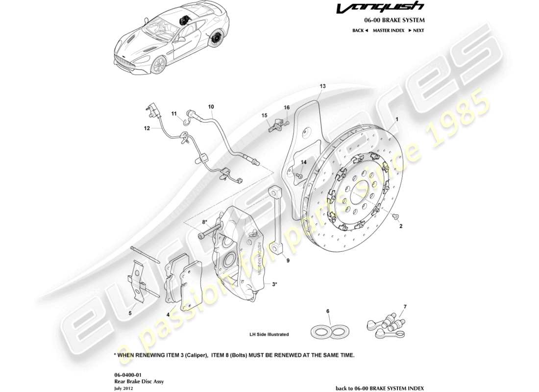 a part diagram from the aston martin vanquish parts catalogue