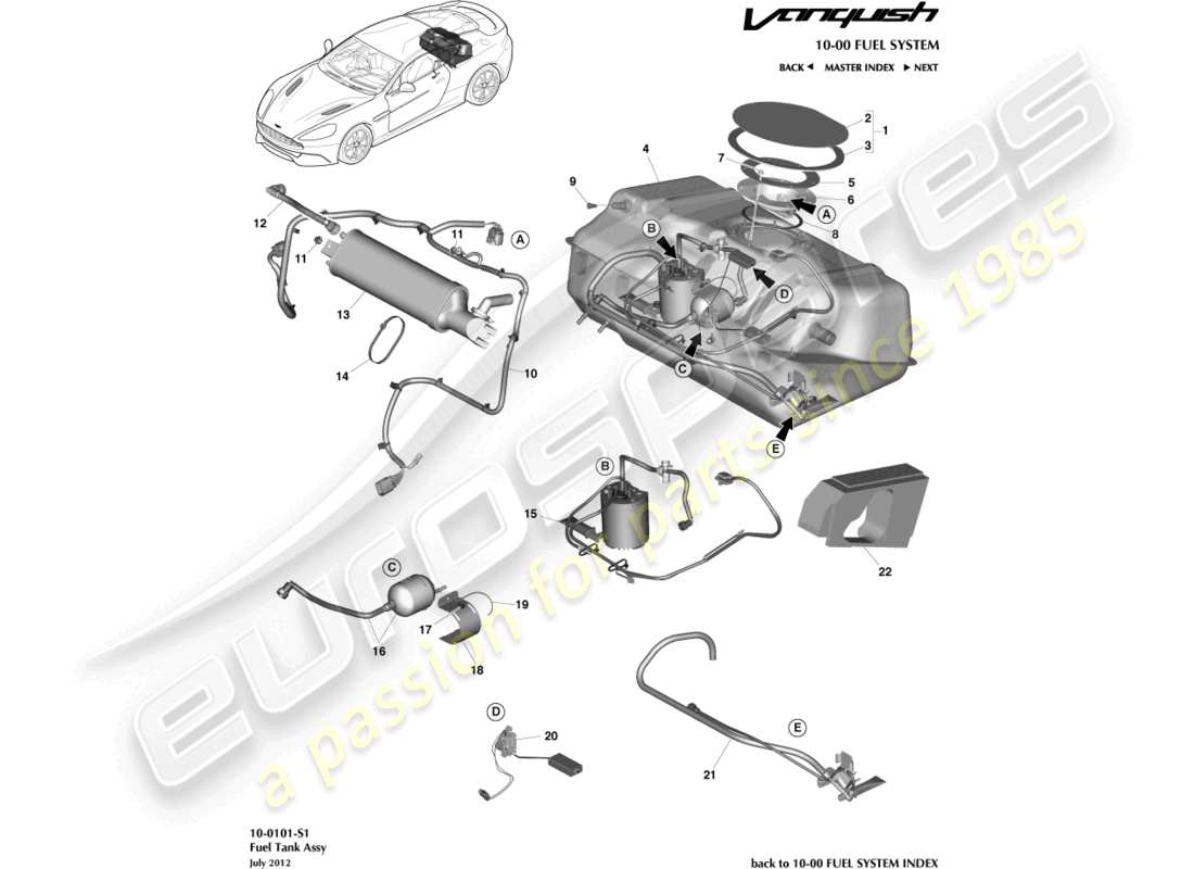 a part diagram from the aston martin vanquish parts catalogue