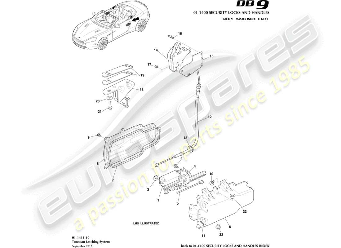 aston martin db9 (2015) tonneau latches parts diagram