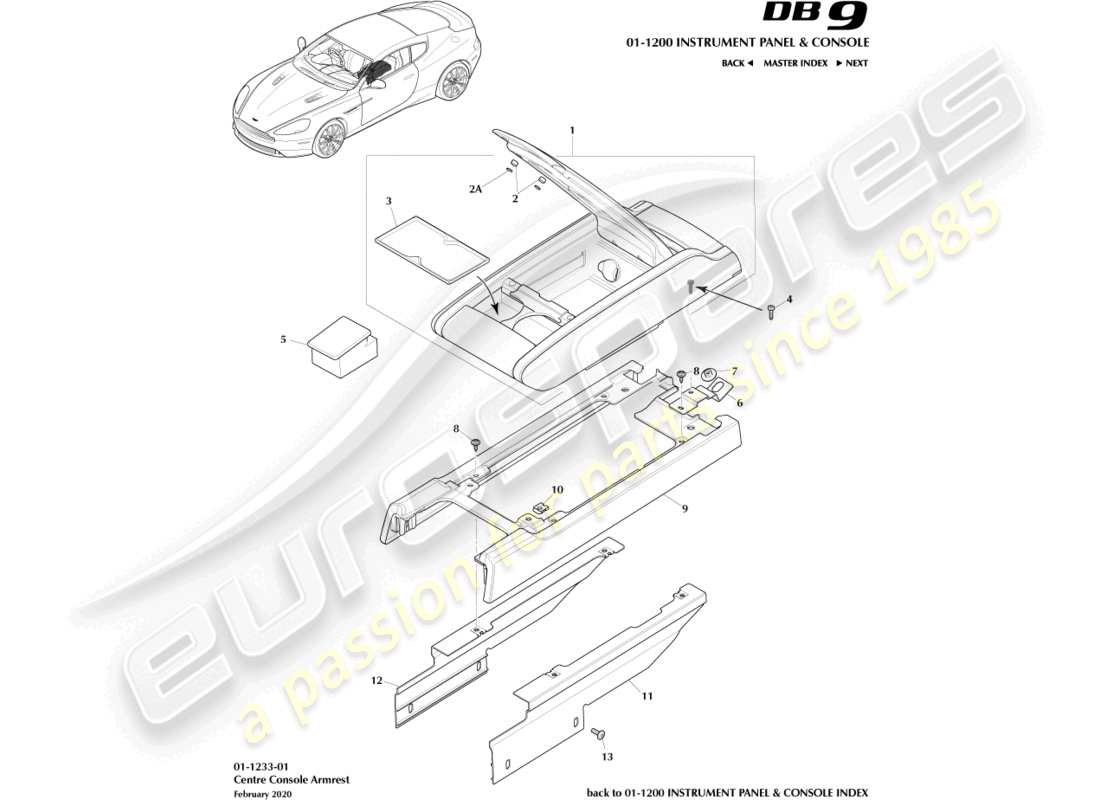 aston martin db9 (2013) centre console armrest parts diagram