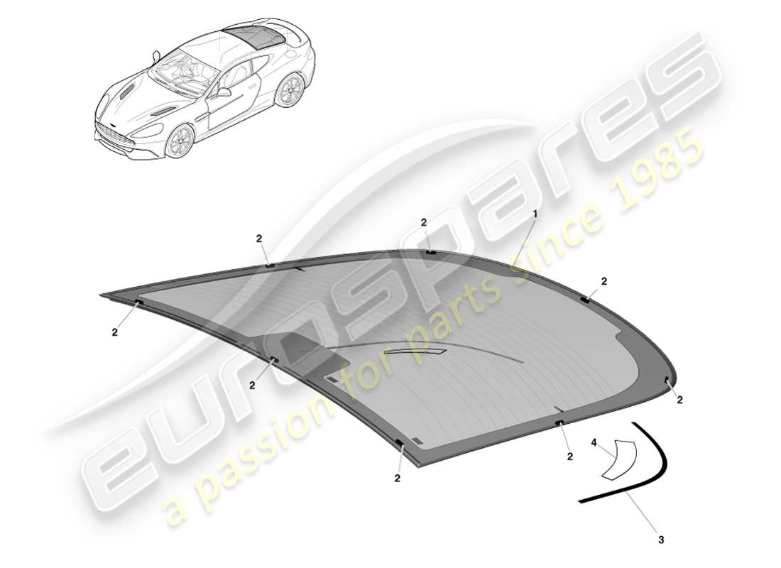 aston martin vanquish (2013) rear windscreen parts diagram