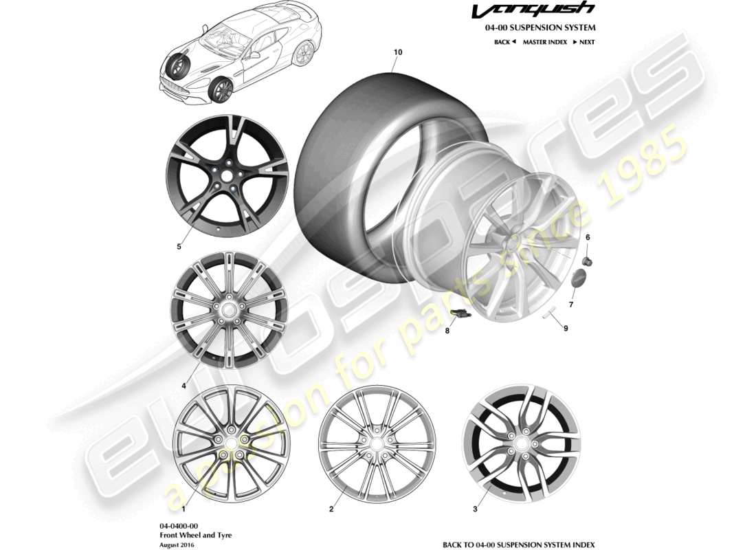 aston martin vanquish (2017) wheel & tyres, front part diagram