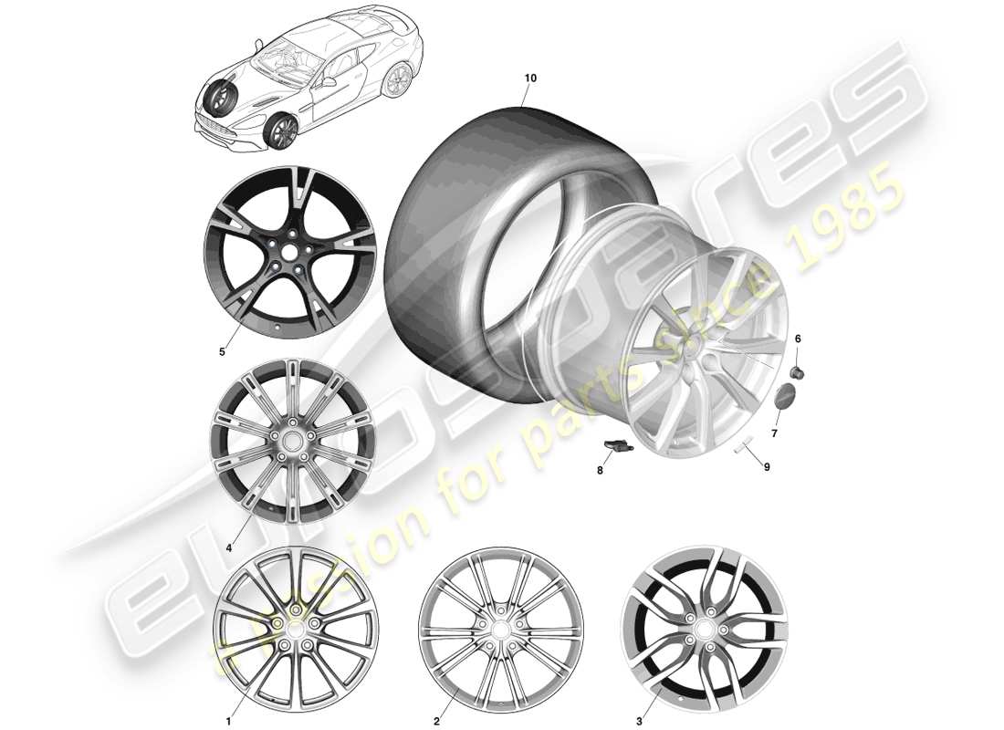 aston martin vanquish (2013) wheel & tyres, front parts diagram