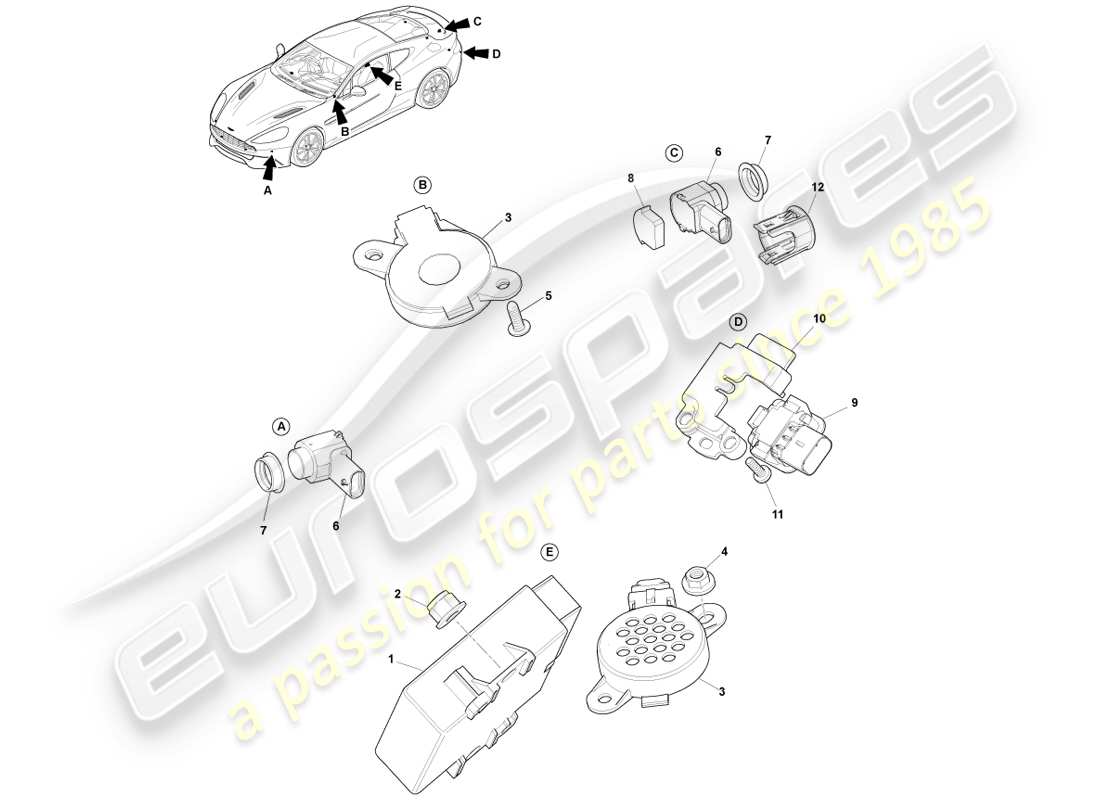 aston martin vanquish (2014) parking aid part diagram