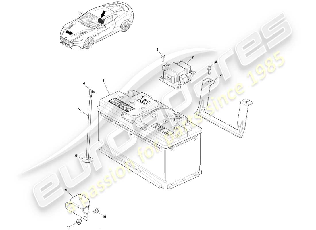 aston martin vanquish (2013) battery parts diagram