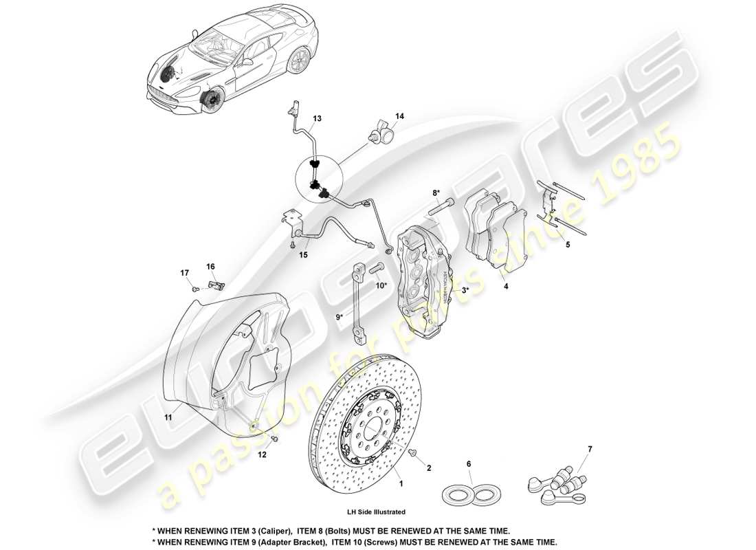 aston martin vanquish (2013) front brake system parts diagram