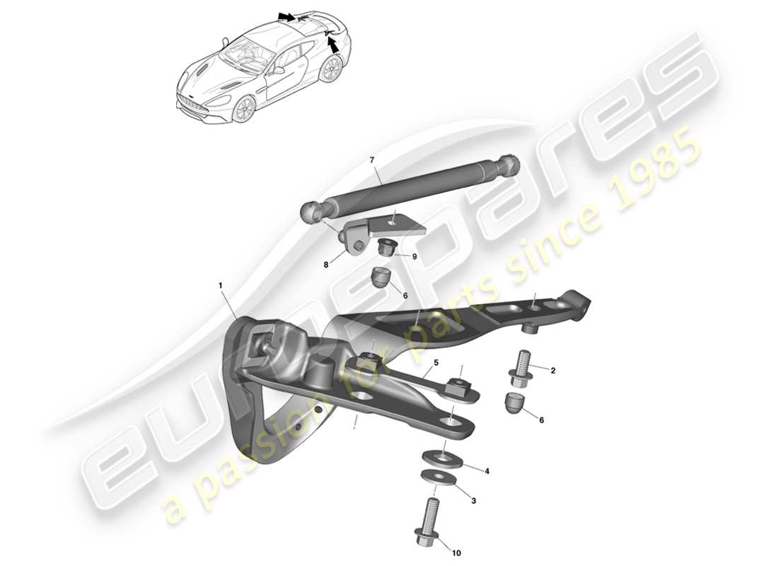 aston martin vanquish (2013) decklid hinges, coupe parts diagram