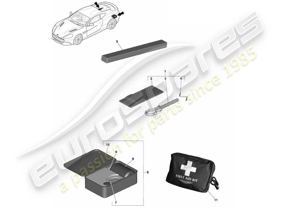 aston martin vanquish (2013) emergency equipment, 14.5my parts diagram