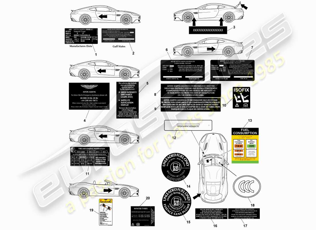 a part diagram from the aston martin vanquish parts catalogue